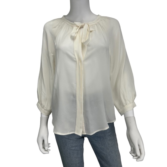 Joie Tops - Joie Cream 100% Silk Bow Tie Button Down I0638